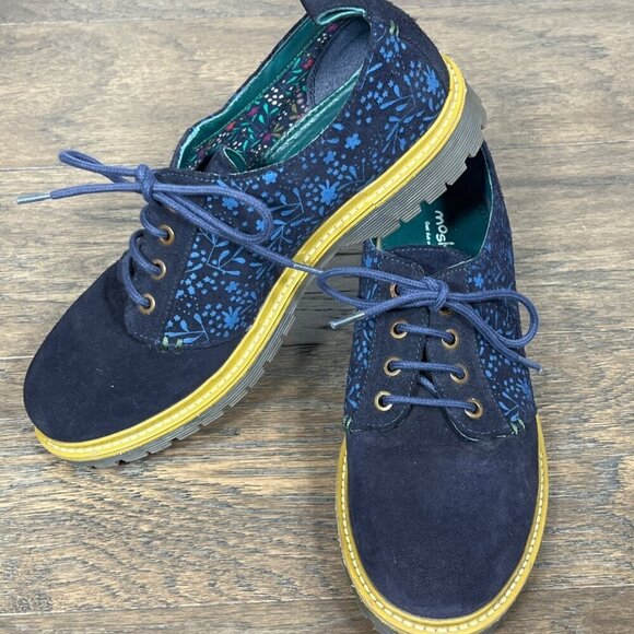 MOSHULU Valley Suede Lace Up Women's Shoes Navy Floral Sz 41 (US Size 9) EUC - Picture 1 of 9